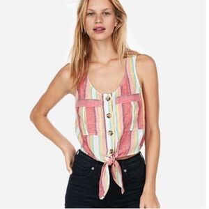 Express Striped Linen Cotton Tie Waist Tank Top L